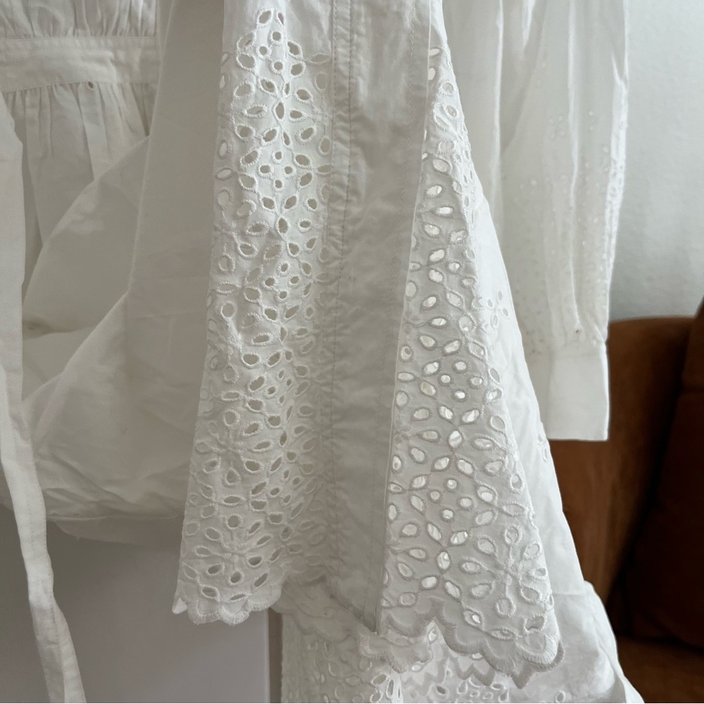 ULLA JOHNSON Adette tie-detailed broderie anglaise eyelet cotton midi dress - Picture 8 of 13